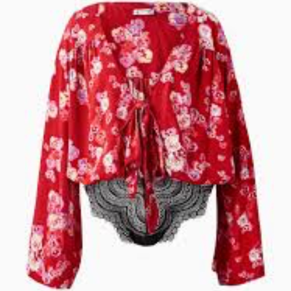 Free People Red Floral Blouse - Picture 3 of 8
